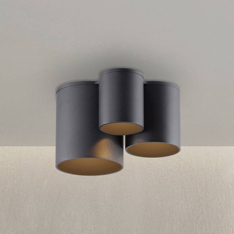 PURE LED-Bad-Deckenlampe Point, schwarz, Länge 18 cm, 3-flg. von Pure