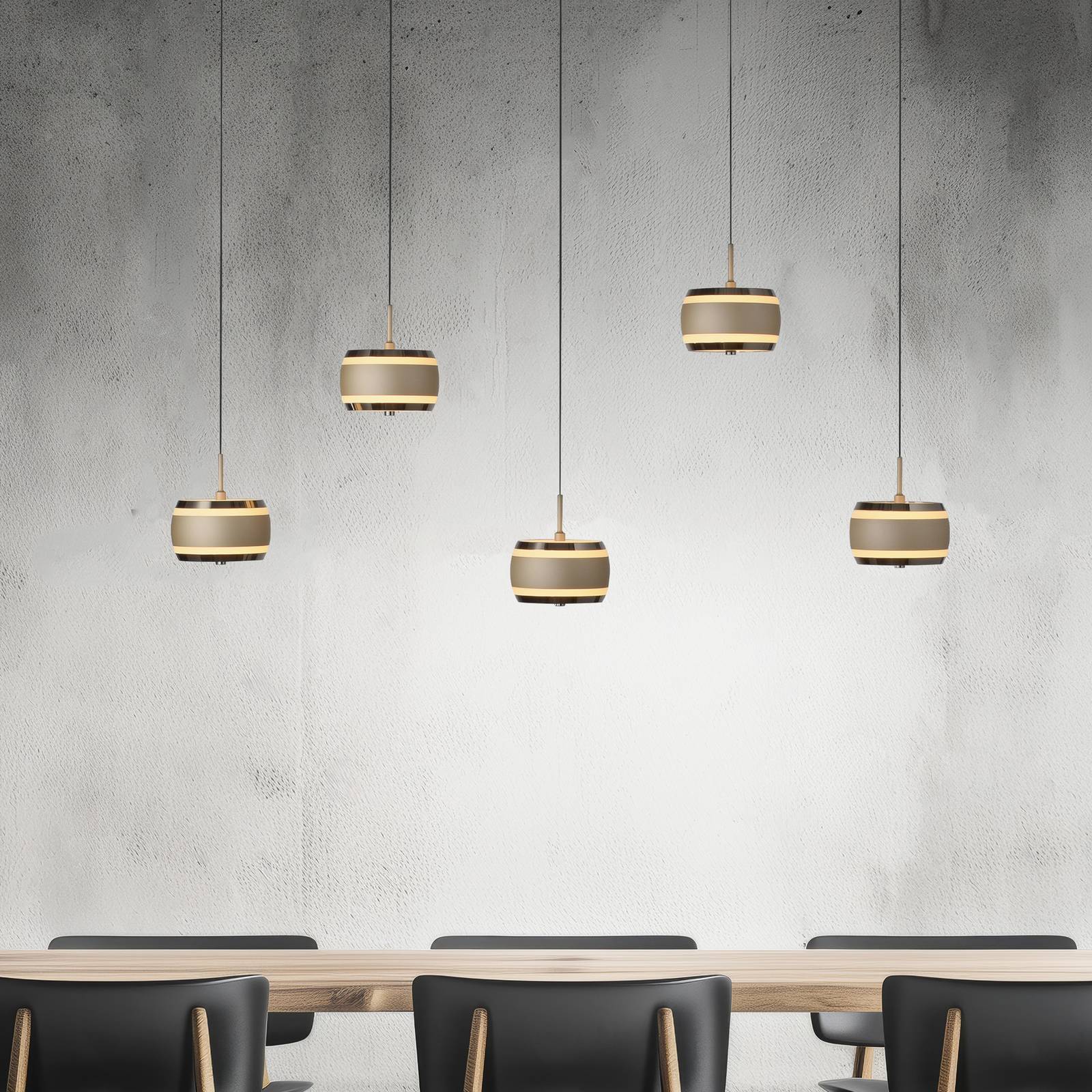 PURE LED-Hängelampe Falling Rings, bronze Länge 101 cm 5-fl. von Pure