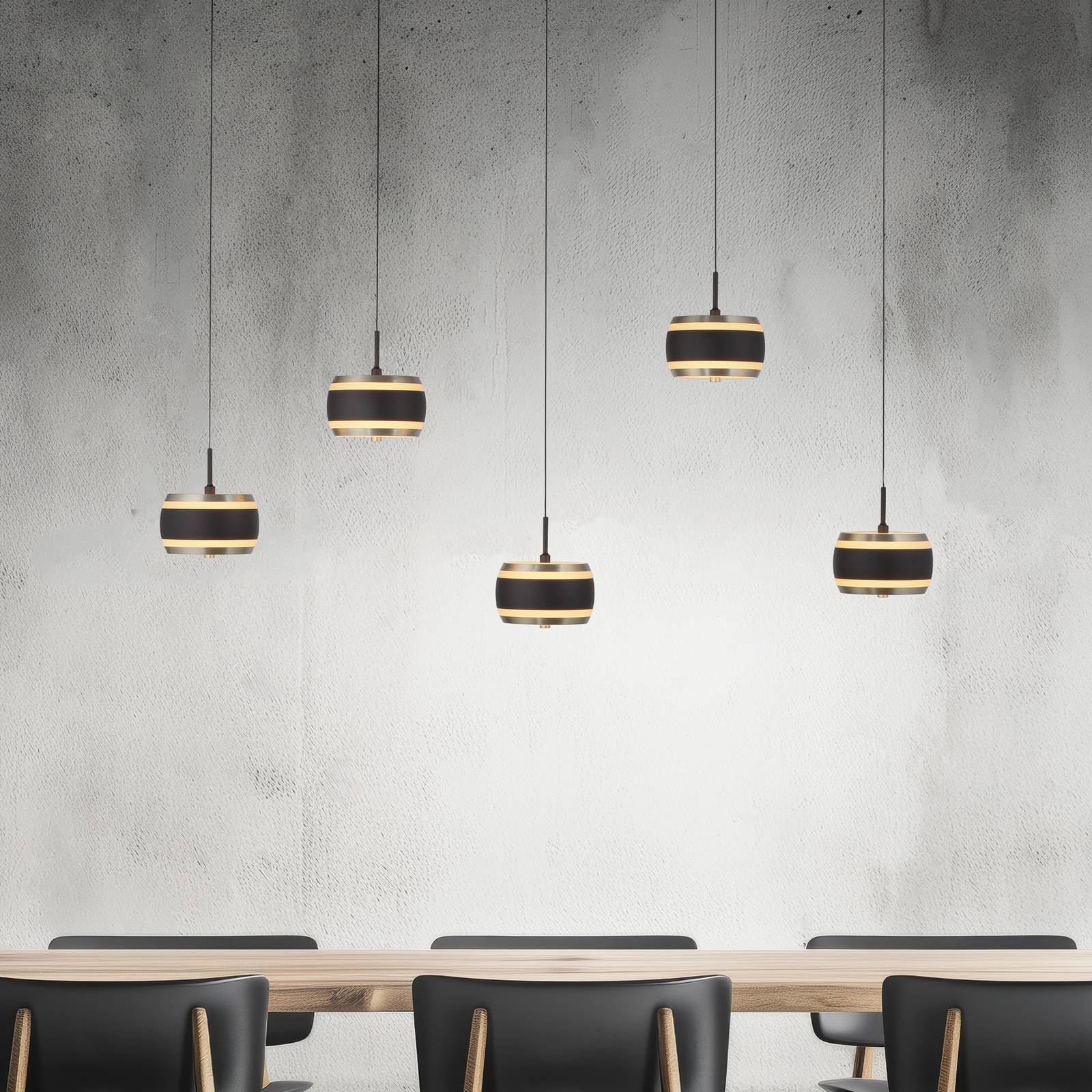PURE LED-Hängelampe Falling Rings schwarz Länge 101 cm 5-fl. von Pure
