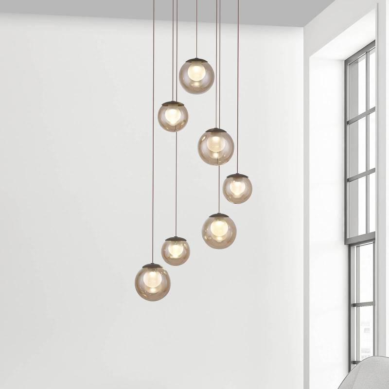 PURE LED-Hängelampe Popup, bronze/amber Ø 40 cm, 7-flg. von Pure