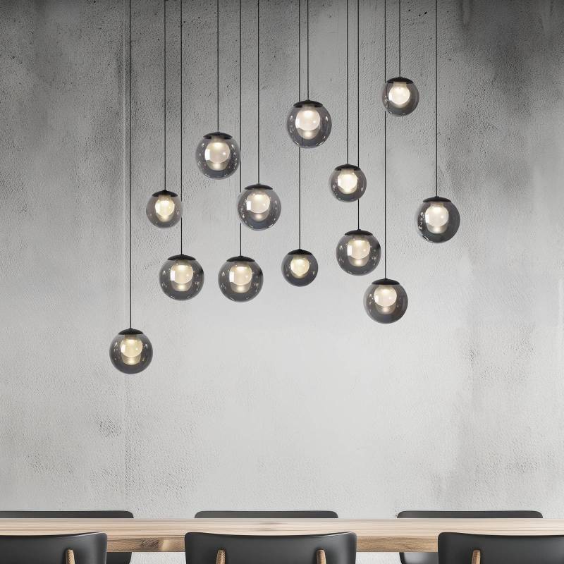 PURE LED-Hängelampe Popup, grau/rauchgrau, 100 cm, 13-fl. von Pure