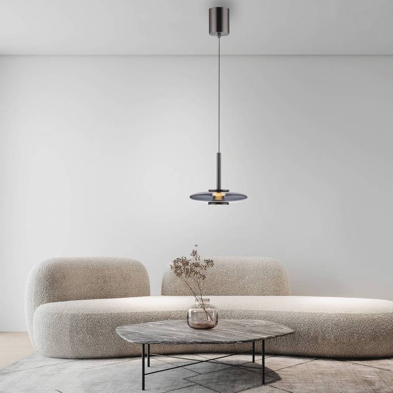 PURE LED-Hängeleuchte Vitrum, grau, Glas/Aluminium, Ø 22 cm von Pure