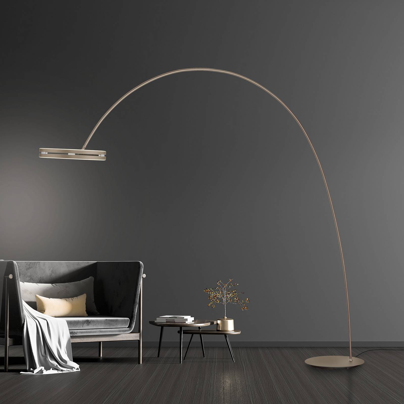 PURE LED-Stehlampe Loop-Bow, bronzefarben, Ausladung 290 cm von Pure
