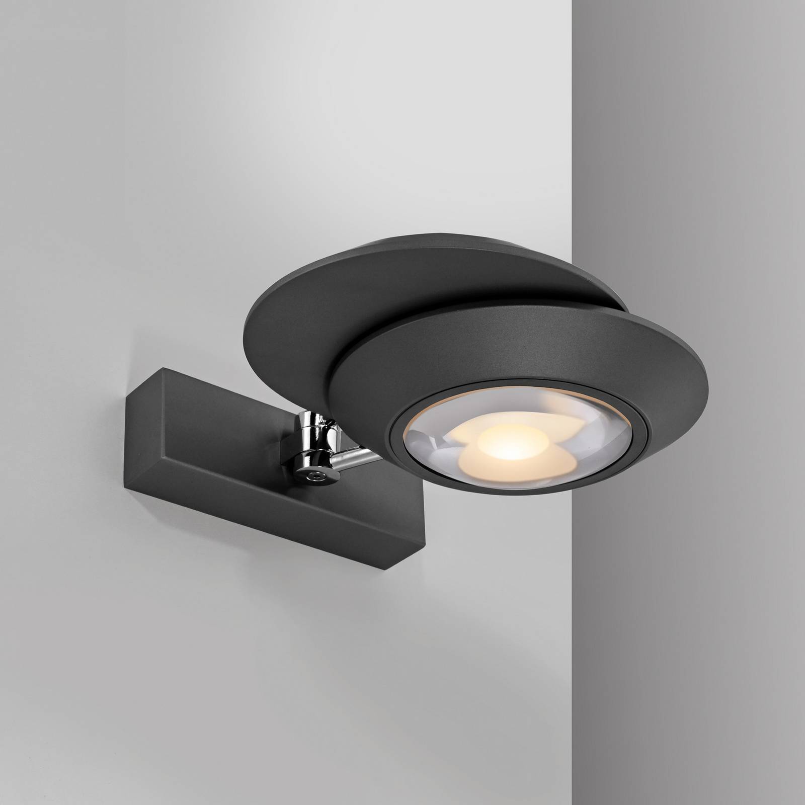 PURE LED-Wandlampe Oculis, schwarz, 30 cm Eisen/Glas, 2-flg. von Pure