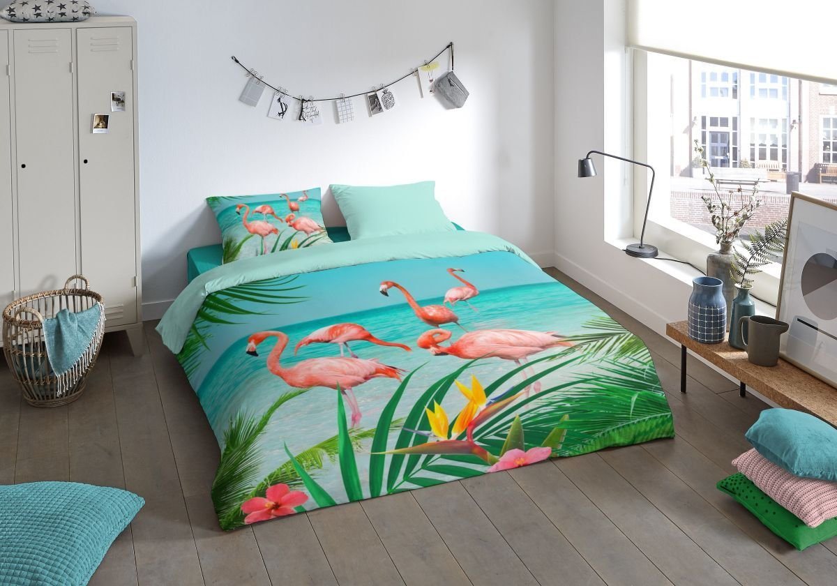 Pure Bettwäsche Microfaser 200x220 cm 60x70 cm Flamingo 6422.99.02 Multi, Bettbezug Kopfkissenbezug Set kuschelig weich hochwertig von Pure