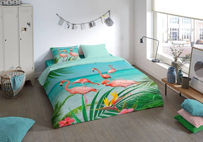 Pure Bettwäsche Microfaser 200x220 cm 60x70 cm Flamingo 6422.99.02 Multi, Bettbezug Kopfkissenbezug Set kuschelig weich hochwertig von Pure
