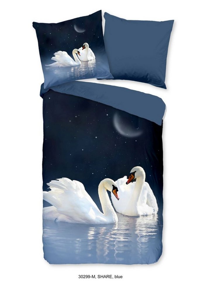 Pure Bettwäsche Renforcé Bettwäsche 135 X 200 cm + 1 x 80 X 80 cm Share blau, Bettbezug Kopfkissenbezug Set kuschelig weich hochwertig von Pure