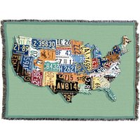 Usa - Car Tags Nationalkarte Baumwollgewebter Deckenüberwurf Made in The | 72x54 von PureCountryWeavers
