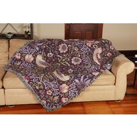 strawberry Thief - Pflaume Arts & Crafts William Morris Decke Überwurf Aus Baumwolle Gewebt Hergestellt in Den Usa | 72x54 von PureCountryWeavers