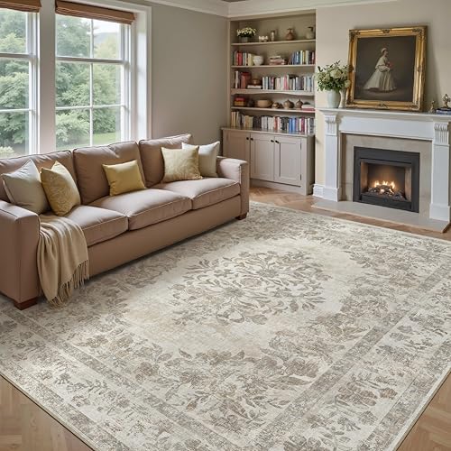 PureCozy 200x300 cm Teppich Wohnzimmer Beige, Teppiche Waschbar rutschfest Kurzflor für Schlafzimmer Balkon LäUfer KüChe Esszimmer BüRo Flach, Indoor Vintage Modern Weicher Carpet PureCozy 200x300 cm Teppich Wohnzimmer Beige, Teppiche Waschbar rutschfest Kurzflor für Schlafzimmer Balkon LäUfer KüChe Esszimmer BüRo Flach, Indoor Vintage Modern Weicher Carpet von PureCozy