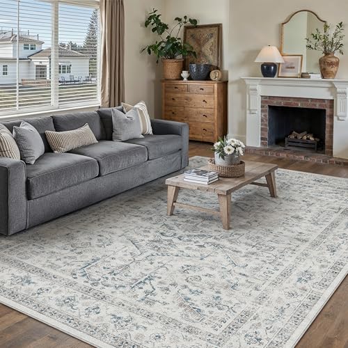 PureCozy Blauer Teppich, Vintage, waschbar, Wohnzimmer, Teppich, rutschfest, Schlafzimmer, Innenbereich, Büro, niedriger Flor, groß, traditionell, Used-Look, Retro-Teppich für Esszimmer, Badezimmer PureCozy Blauer Teppich, Vintage, waschbar, Wohnzimmer, Teppich, rutschfest, Schlafzimmer, Innenbereich, Büro, niedriger Flor, groß, traditionell, Used-Look, Retro-Teppich für Esszimmer, Badezimmer von PureCozy