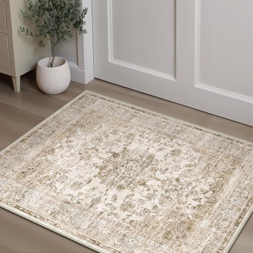 PureCozy FußMatte 60x90 cm Braun Teppich klein, Waschbar rutschfest Carpet Vintage Kurzflor Retro Rug für Wohnzimmer Schlafzimmer Balkon LäUfer KüChe Esszimmer BüRo Flach von PureCozy