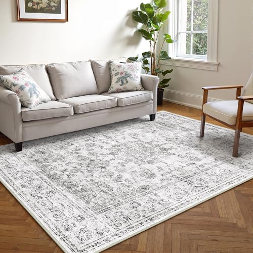 PureCozy Grau Teppich Wohnzimmer 150x210 cm, Teppiche Vintage Waschbar rutschfest für Schlafzimmer Balkon LäUfer KüChe Esszimmer BüRo Flach, Indoor Modern Weicher Kurzflor Carpet PureCozy Grau Teppich Wohnzimmer 150x210 cm, Teppiche Vintage Waschbar rutschfest für Schlafzimmer Balkon LäUfer KüChe Esszimmer BüRo Flach, Indoor Modern Weicher Kurzflor Carpet von PureCozy
