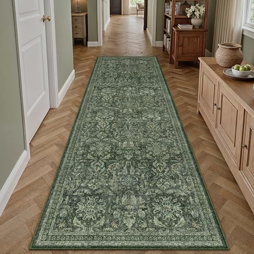 PureCozy Läufer, waschbar, Flur, Küche, Vintage-Teppich, für Innenbereich, rutschfest, klein, niedrig, dünn, Schlafzimmer, Badezimmer, Used-Look, Retro, Blumenakzent, Überwurf, Esszimmer, Waschküche PureCozy Läufer, waschbar, Flur, Küche, Vintage-Teppich, für Innenbereich, rutschfest, klein, niedrig, dünn, Schlafzimmer, Badezimmer, Used-Look, Retro, Blumenakzent, Überwurf, Esszimmer, Waschküche von PureCozy