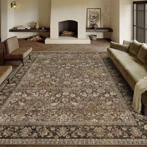 PureCozy Vintage Braun Teppich 150x210 cm Schlafzimmer, Teppiche Waschbar rutschfest für Wohnzimmer Balkon LäUfer KüChe Esszimmer BüRo Flach, Indoor Modern Weicher Kurzflor Carpet PureCozy Vintage Braun Teppich 150x210 cm Schlafzimmer, Teppiche Waschbar rutschfest für Wohnzimmer Balkon LäUfer KüChe Esszimmer BüRo Flach, Indoor Modern Weicher Kurzflor Carpet von PureCozy