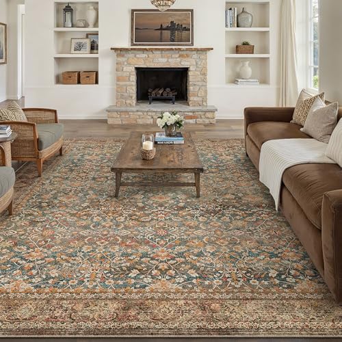 PureCozy Vintage Rot Teppich 240x300cm Waschbar rutschfest für Wohnzimmer Schlafzimmer Balkon KüChe Esszimmer BüRo Flach Retro Groß Teppiche Indoor Modern Weicher Kurzflor Carpet von PureCozy