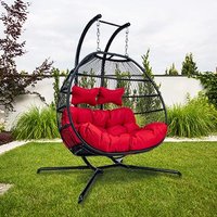 PureHaven Hängesessel für 2 Personen 130x120x200 cm Rattan-Kunststoffgeflecht mit Kissen wasserfest von PureHaven