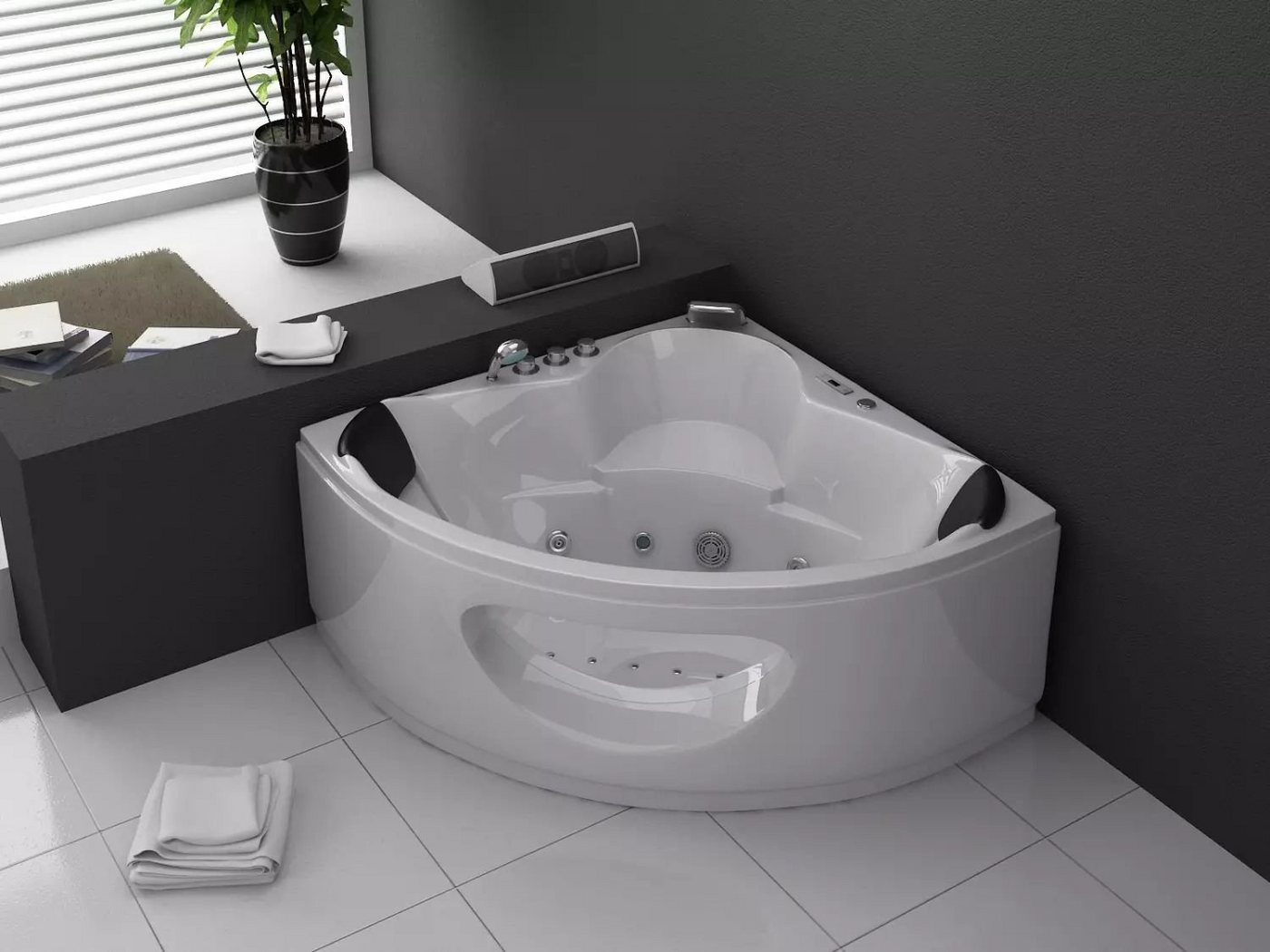 PureHaven Whirlpool 138x138 cm elegantes Design Heizung Lichttherapie Soundsystem von PureHaven