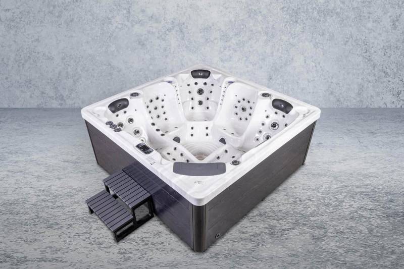 PureHaven Whirlpool Imperia American 230x230 cm für 6 Personen Sterling Silber/Grau, mit 71 Massagedüsen Heizung LEDs Thermoabdeckung von PureHaven