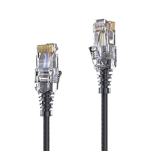 PureLink MC1500-0025 CAT6 Netzwerkkabel UTP (10/100/1000 Mbit/s), extra dünn mit 2X RJ45 Stecker, Patchkabel für Switch, Modem, Router, Patchpanels, Patchfelder, 1-er Set, 0,25m, schwarz von PureLink