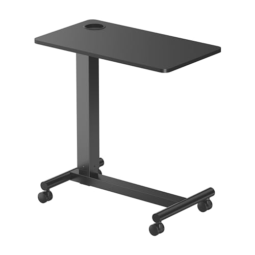 PureMounts® Mobiler Beistell-Tisch höhenverstellbar, Höhenverstellbarkeit 71,2cm bis 106,2cm, bis zu 7kg Tragkraft, feststellbare Rollen, integrierter Getränkehalter, schwarz von PureMounts