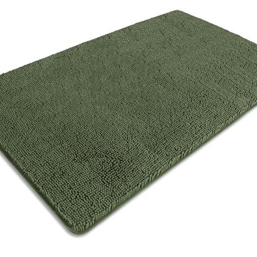 PureSwan Badezimmerläufer, 91,4 x 152,4 cm, extra große lange Badematte, saugfähig und waschbar, dicker Chenille-Badteppich, rutschfester Läufer für Badezimmer, Dusche, Waschbecken (Olivgrün) von PureSwan