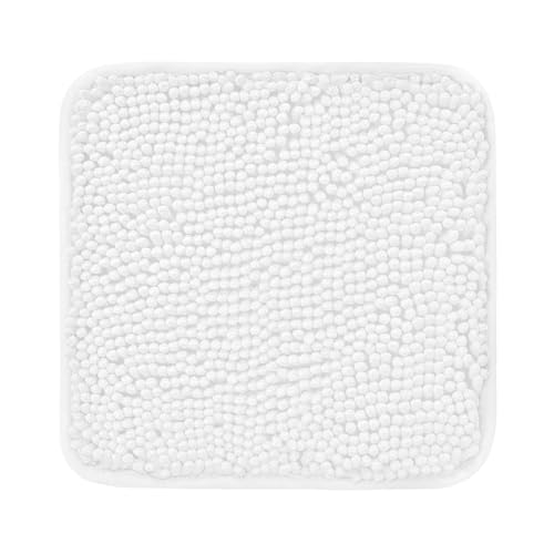 PureSwan Kleiner Badezimmerteppich, 30,5 x 30,5 cm, waschbare und saugfähige Badematte, rutschfest, dicke, weiche Chenille-Badteppiche für Badezimmer, Dusche, Waschbecken (weiß) von PureSwan