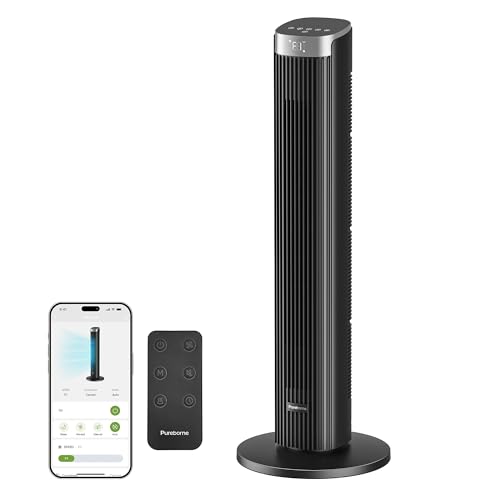 Pureborne 91CM Leiser Ventilator, 90° Oszillation Turmventilator, Standventilator mit Fernbedienung & WLAN, 4 Stufen & 4 Modi, 12H Timer Turmventilatoren für Schlafzimmer, Schwarz Pureborne 91CM Leiser Ventilator, 90° Oszillation Turmventilator, Standventilator mit Fernbedienung & WLAN, 4 Stufen & 4 Modi, 12H Timer Turmventilatoren für Schlafzimmer, Schwarz von Pureborne