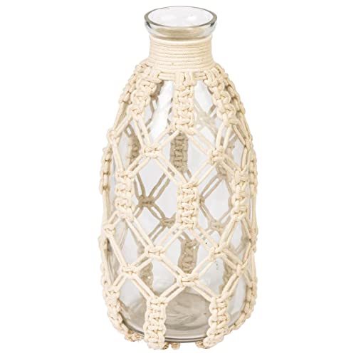 Deko-Vase Linda - mit Makramee - Boho Style - Glas, Baumwolle - ca. H25 cm von Pureday
