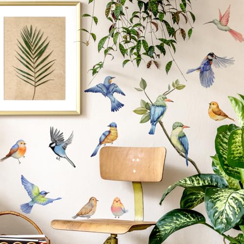 Purekay 12 Stücke Fenstersticker Wiederverwendbar Glasaufkleber Fensterdeko Vögel auf Ast Frühling Fenster Abziehbilder Blätter Tropisch Papagei Anti-Kollision Fensterfolie Glas Fensterdeko Aufkleber von Purekay