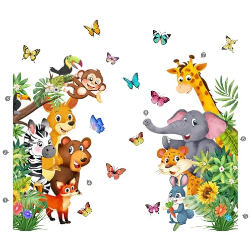 Purekay Fenstersticker Wiederverwendbar Glasaufkleber Fensterdeko Elefant Giraffe Tiger Kaninchen Zebra Fuchs Fensterbilder Kinderzimmer Waldtiere Fensteraufkleber Kinder Tiere Fenster Abziehbilder von Purekay