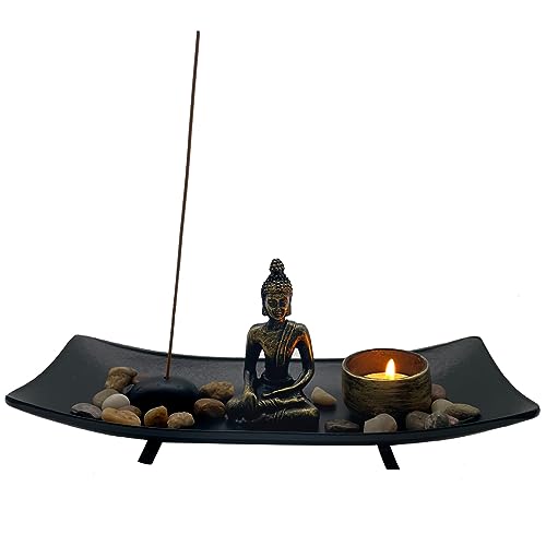 Purekay Zen Garten und Deko Steinen Japanischer Räucherstäbchen Halter Buddha Statue Räucherstäbchen Halter Meditation Entspannen Wohnung Feng Shui Dekoration von Purekay