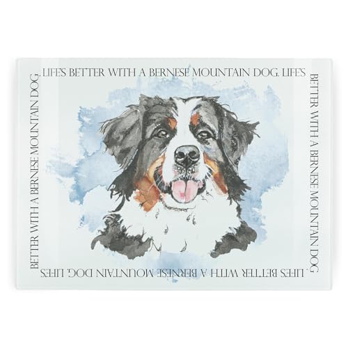 Berner Sennenhund rechteckiger Glas-Arbeitsplattenschutz – Life's Better with a Dog Geschenk – großes strukturiertes Küchen-Schneidebrett mit rutschfesten Füßen, 39 cm x 28,5 cm von Purely Home