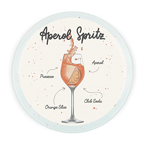 Cocktail Aperol Spritz Servierbrett – Rundes Glas-Arbeitsflächenschutz – geätztes Getränketablett, strukturiertes Schneidebrett, Arbeitsflächenschutz mit rutschfesten Füßen, 30 cm x 30 cm von Purely Home
