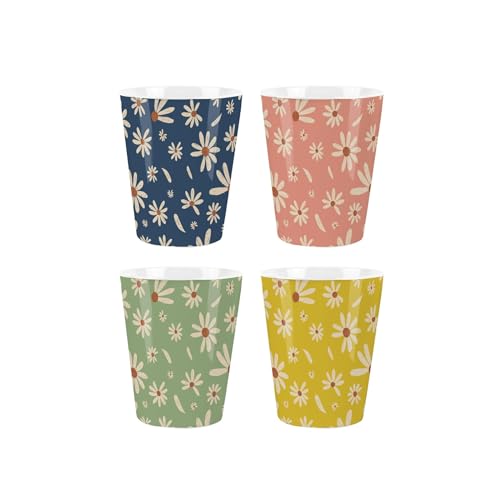 Eierbecher-Set mit Gänseblümchen, buntes Blumenmotiv, 4 Stück, Keramik-Eierbecher/Halter, Küchengeschirr/Schnapsgläser, Trinkgeschirr, in Geschenkbox von Purely Home
