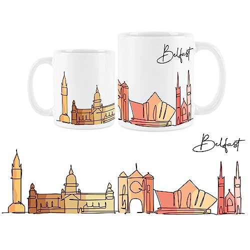 Purely Home Belfast Tasse – bunte Nordirland Skyline Souvenir Memento weißer Tee Kaffee Geschenk Tasse von Purely Home