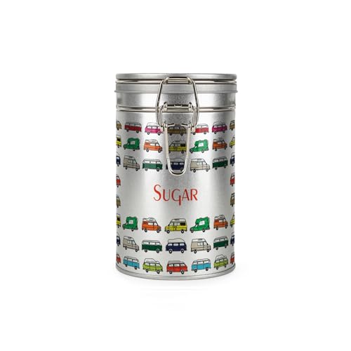 Purely Home Campervans Zuckerdose – Mehrfarbige Camper, Urlaubsgeschenke für Wohnmobil-Besitzer – silberfarbener Metall-Clip-Deckel, Vorratsdose für Lebensmittel, Getränke, 600 ml (14 x 8,5 cm) von Purely Home