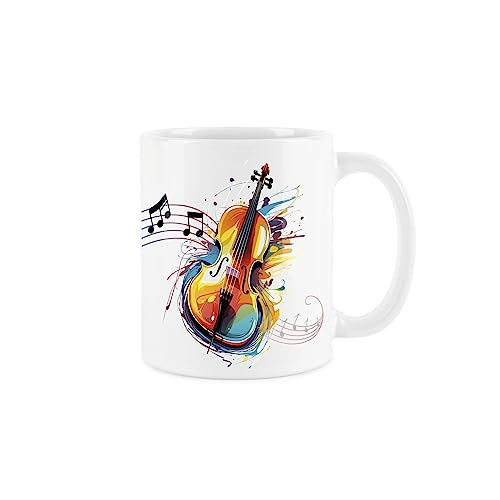 Purely Home Cello-Tasse – buntes Musikinstrument, abstrakt, weißer Tee, Kaffee, Geschenk, Tasse von Purely Home