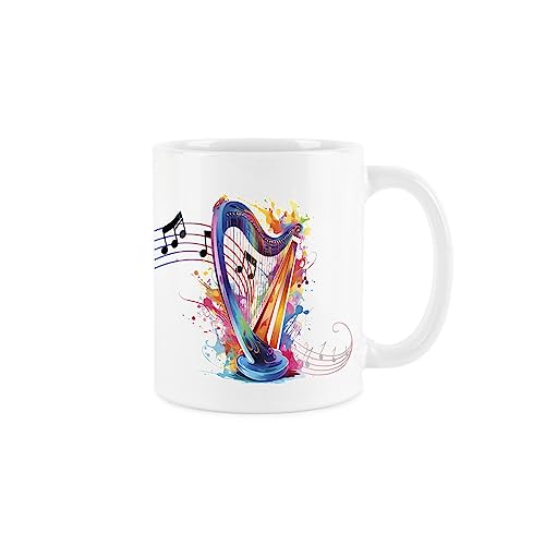 Purely Home Harfe Tasse – buntes Musikinstrument abstrakt weiß Tee Kaffee Geschenk Tasse von Purely Home