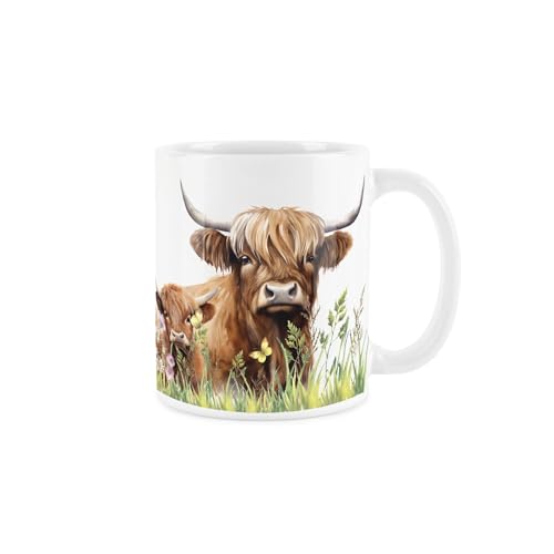 Purely Home Highland Cow Tasse – Mama & Kalb Bauernhof Tee/Kaffee Geschenk Geschenk Keramik Tasse von Purely Home