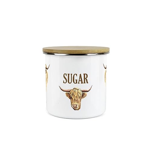 Purely Home Highland Kuh Zuckerdose – Weiß Metall Emaille Küche Mittelgroße Lebensmittelbehälter von Purely Home
