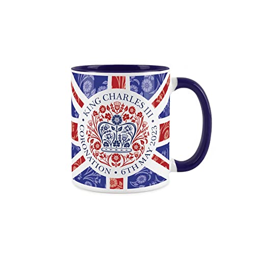 Purely Home King Charles III Coronation 2023 Britische Flagge Tasse – Blau Gedenktasse Offizielles Emblem Kaffee/Tee Geschenk von Purely Home