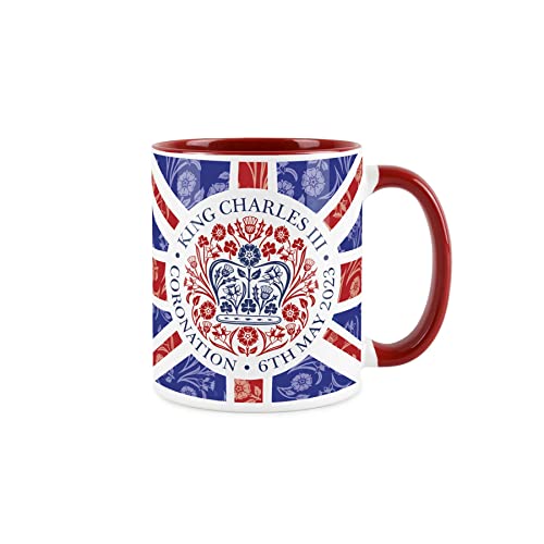 Purely Home King Charles III Krönung 2023 Britische Flagge Tasse – Rote Gedenktasse Offizielles Emblem Kaffee/Tee Geschenk von Purely Home