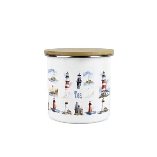 Purely Home Lighthouses Tee-Vorratsdose – Küsten-maritimes weißes Metall Emaille mittelgroß Küche Lebensmittelbehälter Purely Home Lighthouses Tee-Vorratsdose – Küsten-maritimes weißes Metall Emaille mittelgroß Küche Lebensmittelbehälter von Purely Home
