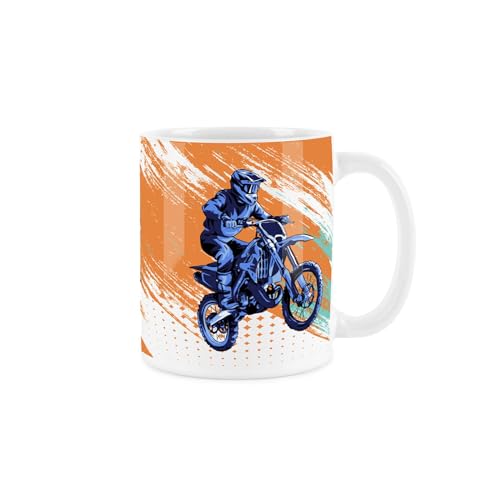 Purely Home Motorcross Pop-Tasse – bunte Motorcross/Biker-Sport-/Hobby-Geschenke/Geschenke – Tee/Kaffee Heißgetränke Keramiktasse von Purely Home