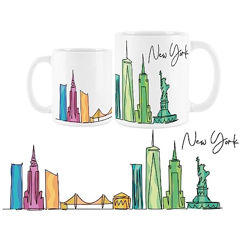 Purely Home New York Tasse – Bunte United States Skyline Souvenir Memento weißer Tee Kaffee Geschenk Tasse von Purely Home