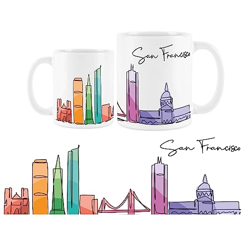 Purely Home San Francisco Tasse – bunte Skyline der Vereinigten Staaten Souvenir Memento weißer Tee Kaffee Geschenk Tasse von Purely Home