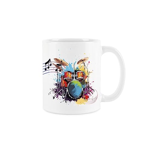 Purely Home Schlagzeug-Tasse – buntes Musikinstrument abstrakt weißer Tee Kaffee Geschenk Tasse von Purely Home