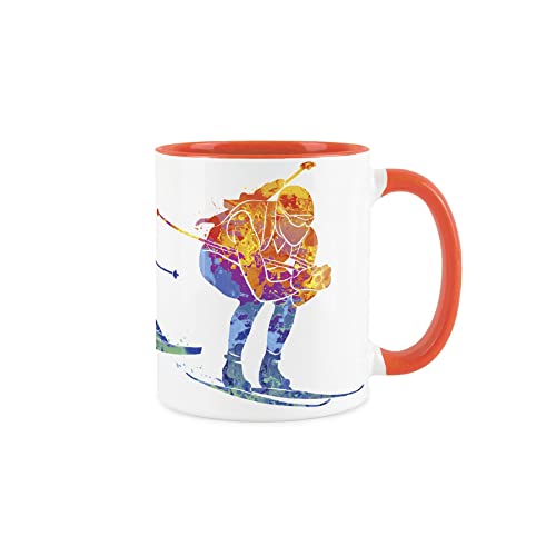 Purely Home Ski-Tasse mit abstrakter Farbeffekt – Orange Tasse Kaffee/Tee Geschenk für Sportliebhaber von Purely Home