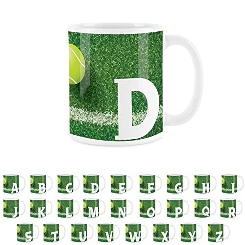 Purely Home Tasse mit Tennis-Buchstabe D – Weiß, für Kaffee und Tee, personalisierbar von Purely Home